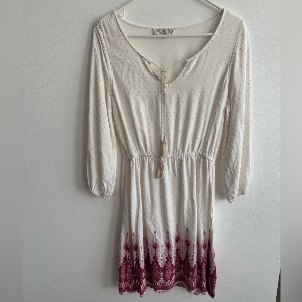 Pink Rose White and Pomegranate Long Sleeve Dress